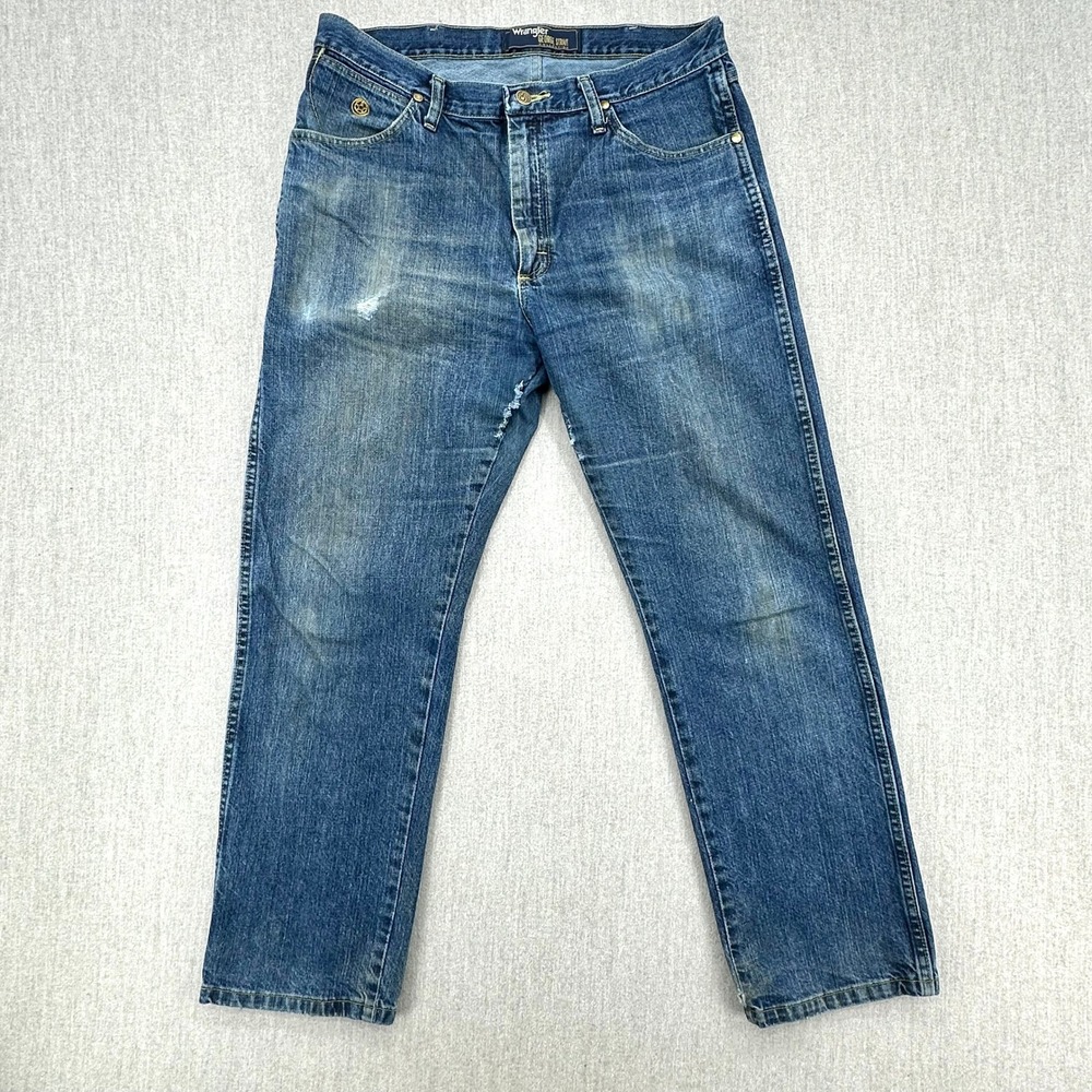 Wrangler George Strait Jeans Mens 34x30 Blue Medium Wash Cowboy FLAWED